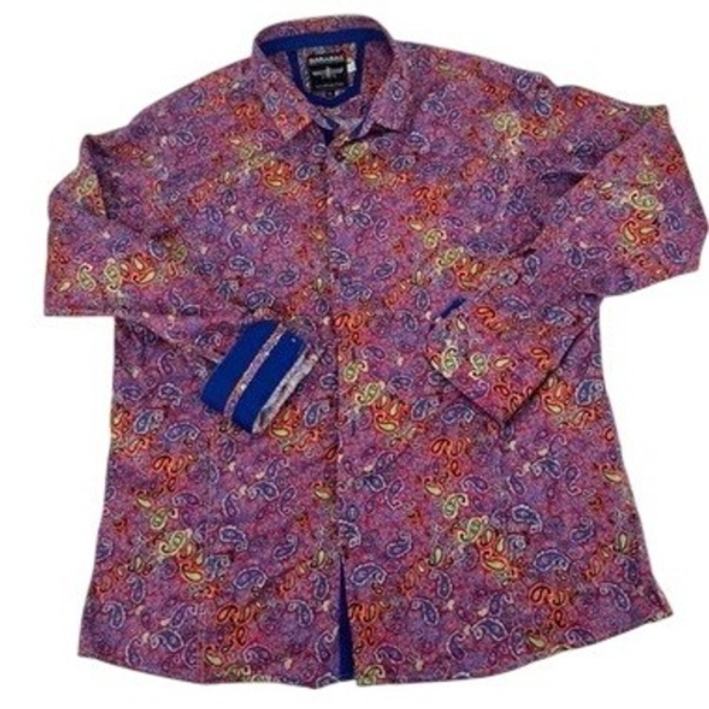 Barabas Flip Cuff Paisley Shirt Mens XL Purple Multi Contrast Statement Club